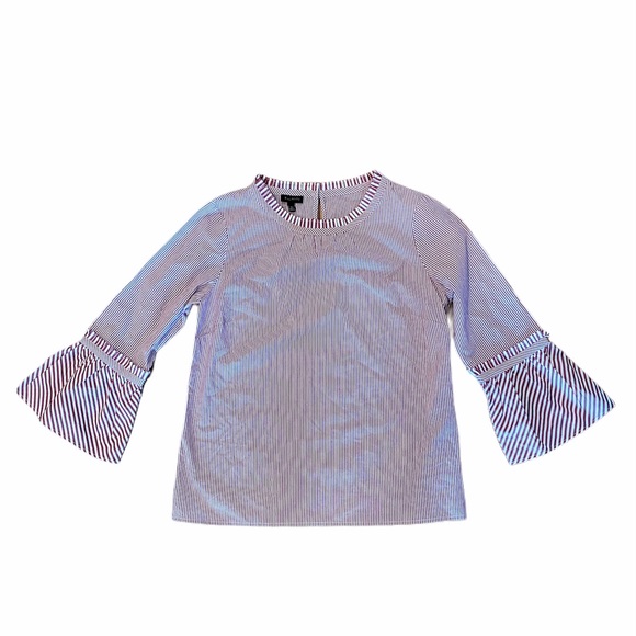 TALBOTS Mixed Striped Flounce Sleeve Ruffle Top - Picture 4 of 10